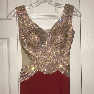 Red beaded prom dress